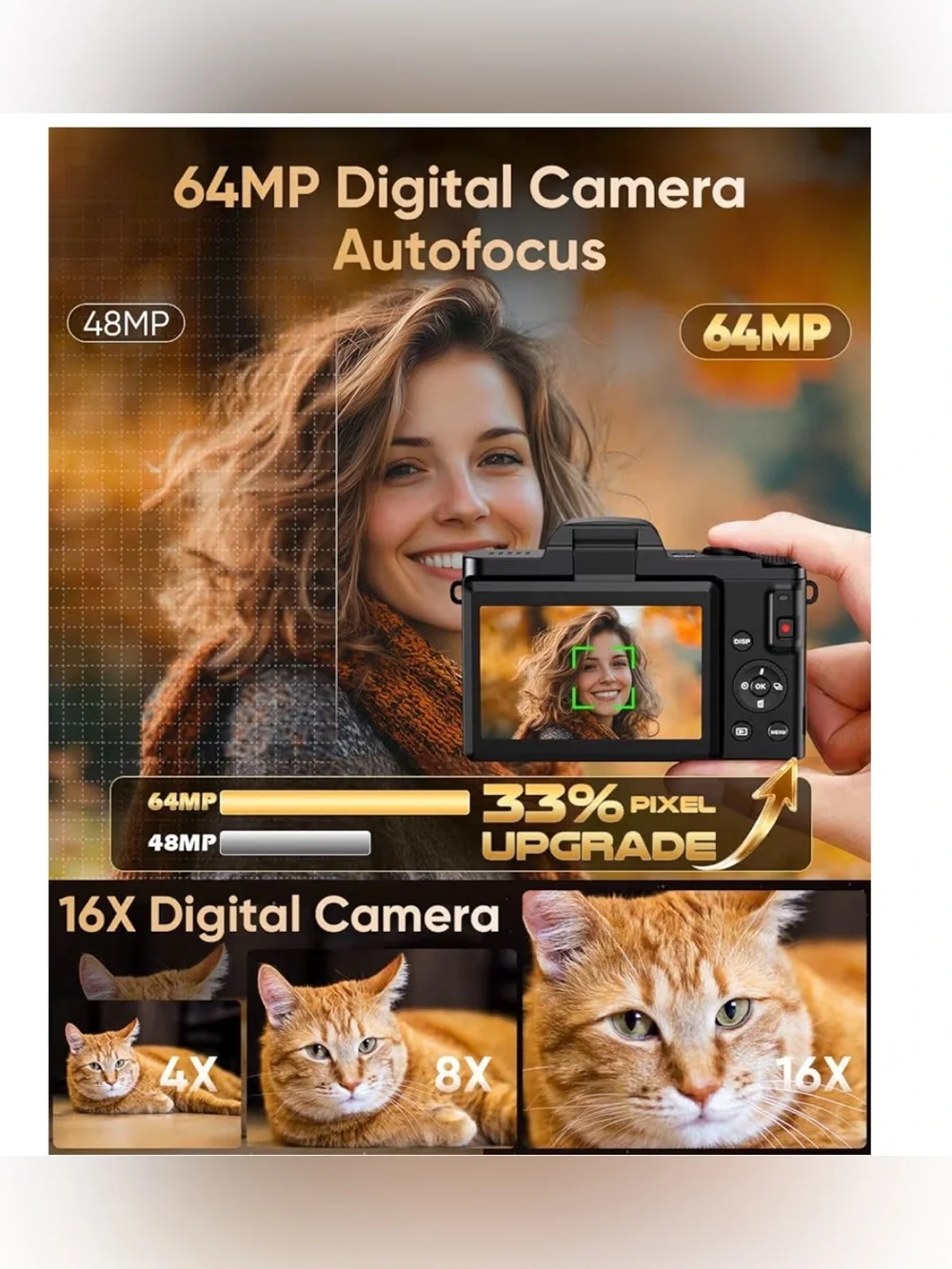 4K Ultra HD Digital Camera with Flip Screen - Black New